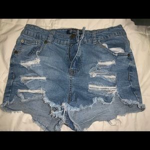 Ripped jean shorts